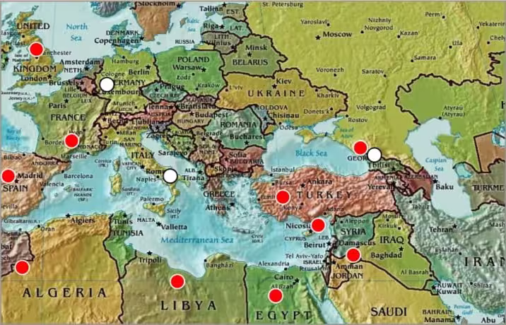 Карта служения и нахождения святых мощей Симона Зилота